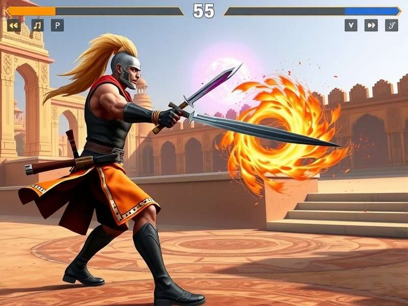 Sizzling Blade Dueling Gameplay Screenshot showing intense blade combat between two warriors in a Rajasthani fort setting